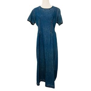 Vintage Sophia Rose Denim Cotton Embroidered Maxi Dress Y2K 90s Size 10 U.S.A.‎